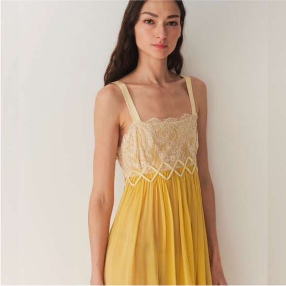 Doen Heirloom Analia 100% Silk Yellow Lace midi Dress NEW - Picture 2 of 4